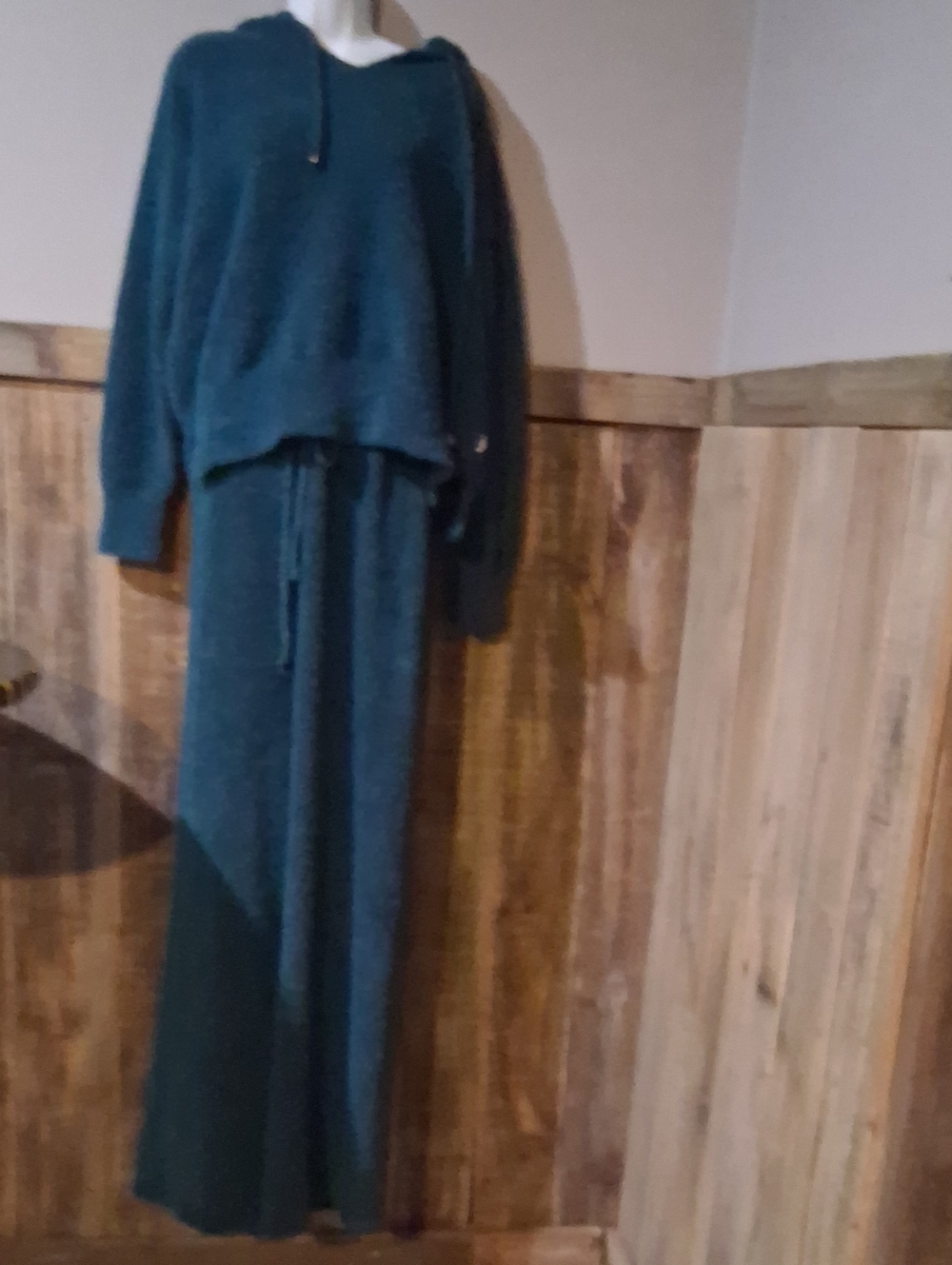 Cozy Teal Knit Hoodie with Wide-Leg Joggers